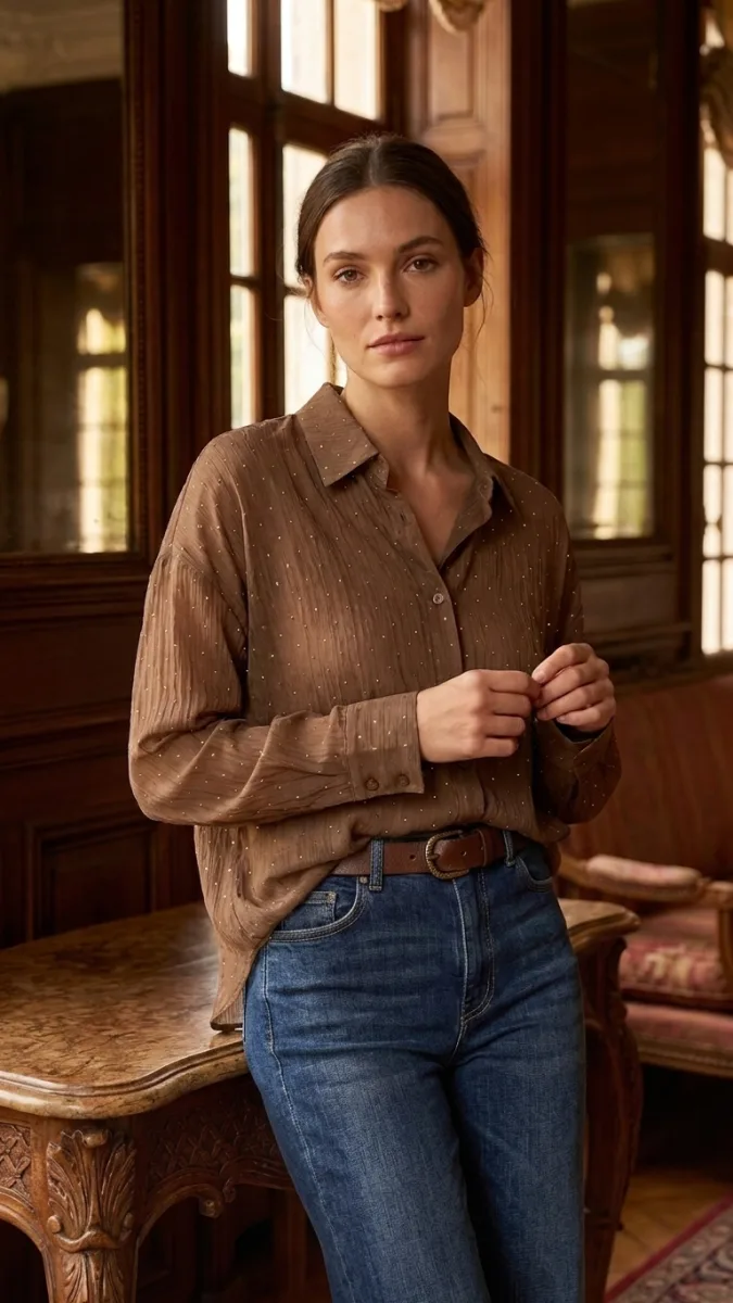 Camisa Cristal brillo - Choco